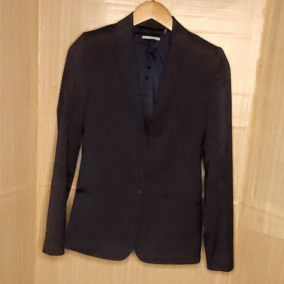 Tahari Womens Blue Snap Front Blazer 2 - Picture 1 of 8